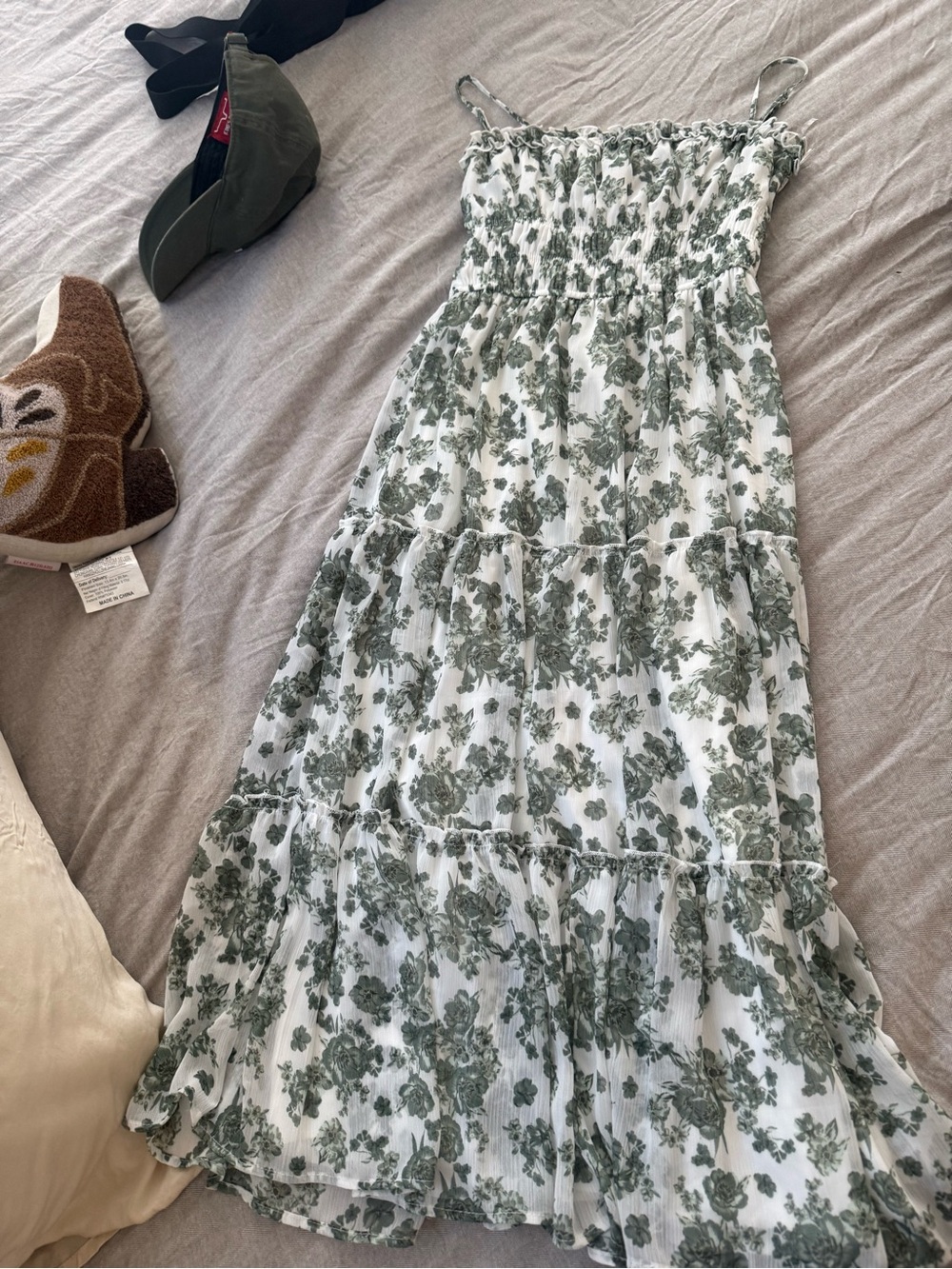 Trixxi White Maxi Dress with Sage Green Floral Print